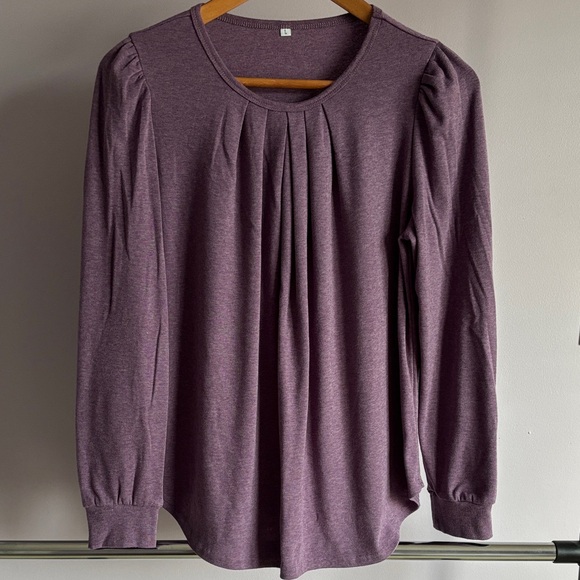 Tops - Women's Purple Pleated Long-Sleeve Top